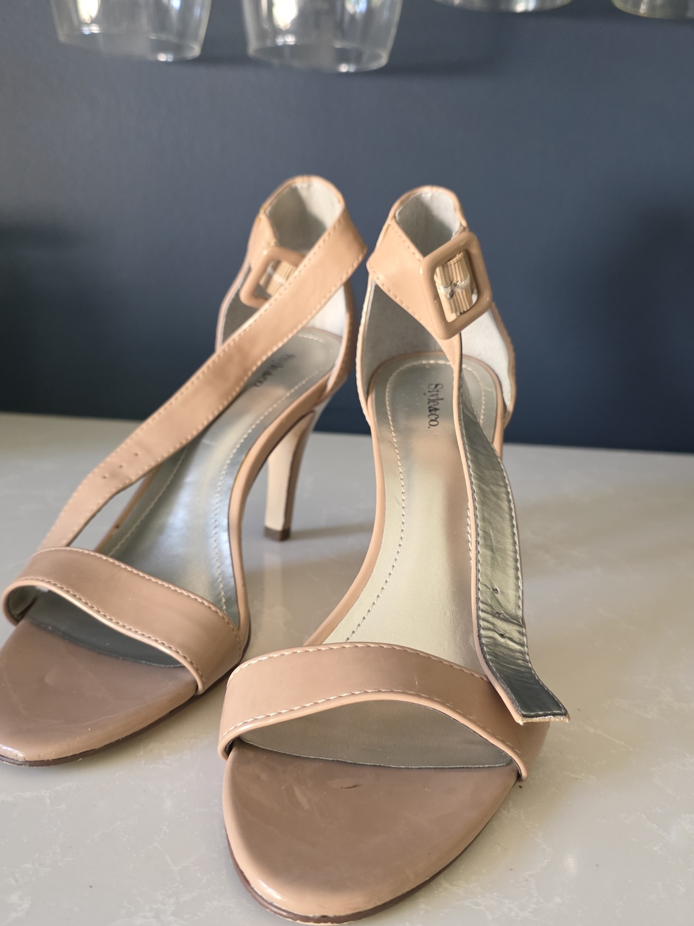 Style & Co. Nude Tan Open-Toe Ankle Strap Heels